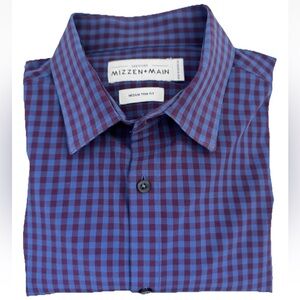 Mizzen + Main Blue & Purple Checker Medium Trim Fit Long Sleeve Shirt, EUC